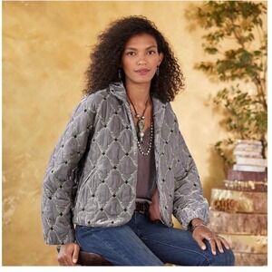 SUNDANCE Women's Sumiko Quilted Velvet Embroidered Evening Puff Jacket- Size XS